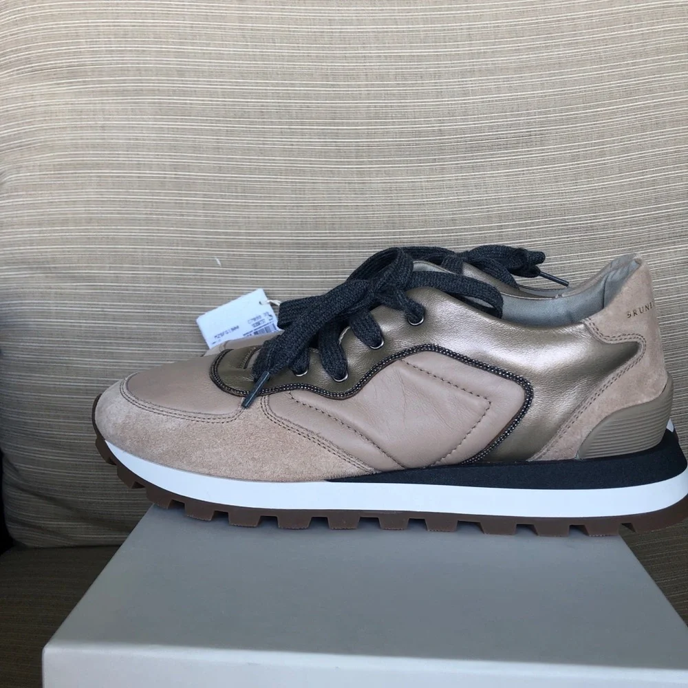 Brunello Cucinelli NWT leather and suede sneaker with cashmere laces - Picture 5 of 9